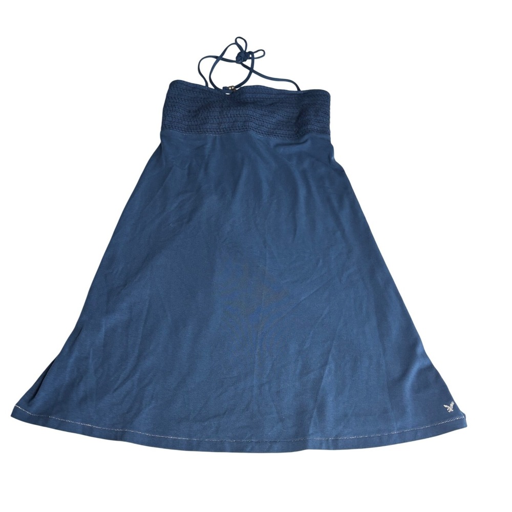 American Eagle Blue Smocked Halter Mini Dress‎ Sz Small Babydoll Smocked